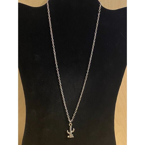 Silver Cactus Pendant Necklace - Chain - Quirky & Cute Jewelry - Picture 2 of 4